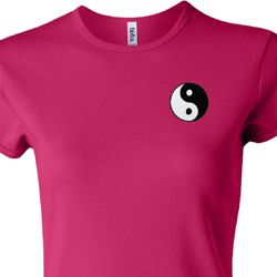 Ladies Yoga Shirt Yin Yang Patch Pocket Print Crewneck Tee T-Shirt