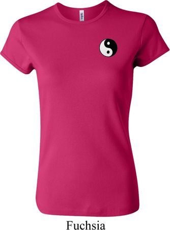 Ladies Yoga Shirt Yin Yang Patch Pocket Print Crewneck Tee T-Shirt