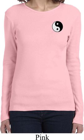 Ladies Yoga Shirt Yin Yang Patch Pocket Print Long Sleeve Tee T-Shirt