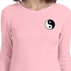 Ladies Yoga Shirt Yin Yang Patch Pocket Print Long Sleeve Tee T-Shirt