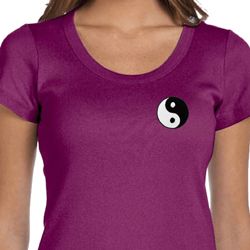 Ladies Yoga Shirt Yin Yang Patch Pocket Print Scoop Neck Tee T-Shirt