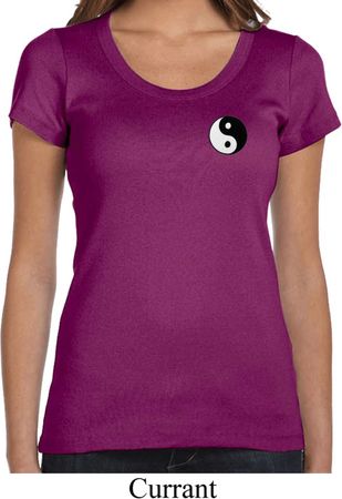 Ladies Yoga Shirt Yin Yang Patch Pocket Print Scoop Neck Tee T-Shirt