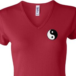 Ladies Yoga Shirt Yin Yang Patch Pocket Print V-neck Tee T-Shirt