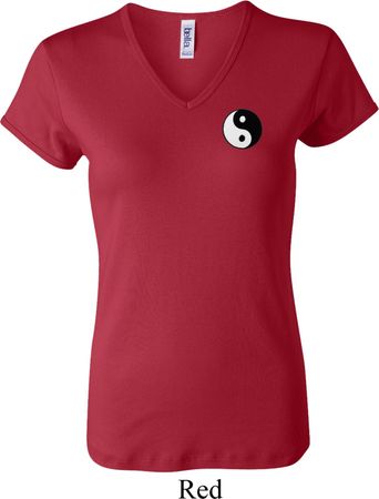 Ladies Yoga Shirt Yin Yang Patch Pocket Print V-neck Tee T-Shirt