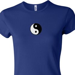 Ladies Yoga Shirt Yin Yang Patch Small Print Crewneck Tee T-Shirt