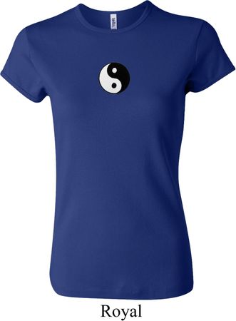 Ladies Yoga Shirt Yin Yang Patch Small Print Crewneck Tee T-Shirt