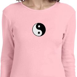 Ladies Yoga Shirt Yin Yang Patch Small Print Long Sleeve Tee T-Shirt