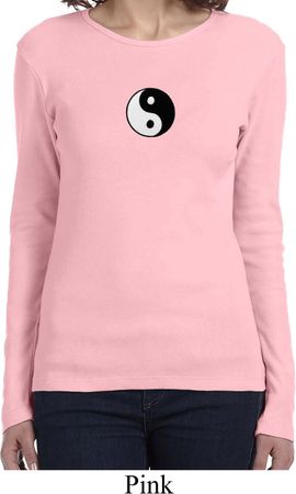 Ladies Yoga Shirt Yin Yang Patch Small Print Long Sleeve Tee T-Shirt