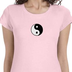 Ladies Yoga Shirt Yin Yang Patch Small Print Longer Length Tee T-Shirt