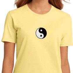 Ladies Yoga Shirt Yin Yang Patch Small Print Organic Tee T-Shirt