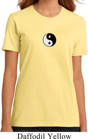 Ladies Yoga Shirt Yin Yang Patch Small Print Organic Tee T-Shirt
