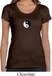 Ladies Yoga Shirt Yin Yang Patch Small Print Scoop Neck Tee T-Shirt
