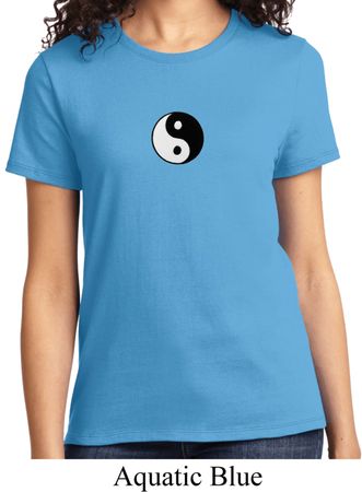Ladies Yoga Shirt Yin Yang Patch Small Print Tee T-Shirt