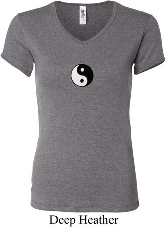 Ladies Yoga Shirt Yin Yang Patch Small Print V-neck Tee T-Shirt