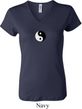 Ladies Yoga Shirt Yin Yang Patch Small Print V-neck Tee T-Shirt