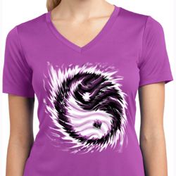 Ladies Yoga Shirt Yin Yang Sun Moisture Wicking V-neck Tee T-Shirt