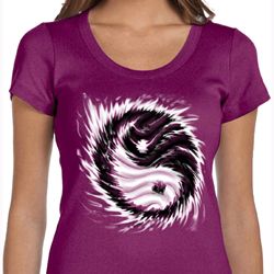 Ladies Yoga Shirt Yin Yang Sun Scoop Neck Tee T-Shirt
