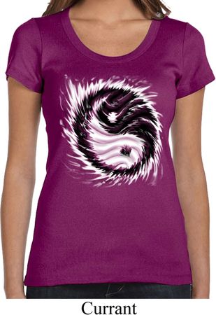 Ladies Yoga Shirt Yin Yang Sun Scoop Neck Tee T-Shirt