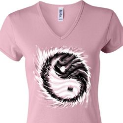Ladies Yoga Shirt Yin Yang Sun V-neck Tee T-Shirt