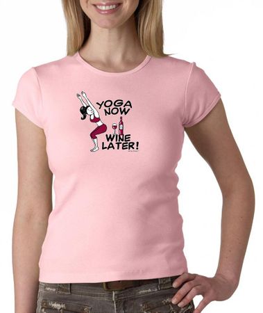 Ladies Yoga Shirt Yoga Now Wine Later Crewneck Tee T-Shirt