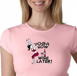 Ladies Yoga Shirt Yoga Now Wine Later Crewneck Tee T-Shirt Ladies Yoga Shirt Yoga Now Wine Later Crewneck Tee T-Shirt
