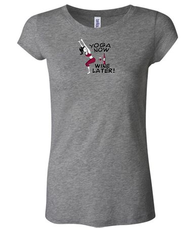 Ladies Yoga Shirt Yoga Now Wine Later Longer Length Tee T-Shirt
