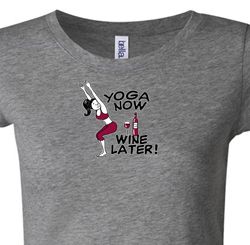 Ladies Yoga Shirt Yoga Now Wine Later Longer Length Tee T-Shirt Ladies Yoga Shirt Yoga Now Wine Later Longer Length Tee T-Shirt
