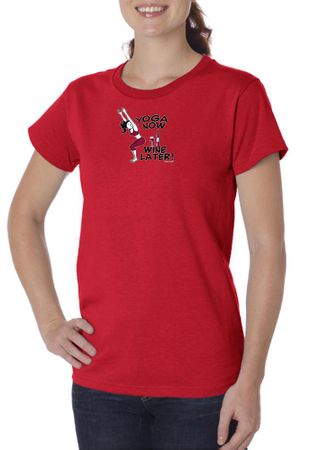 Ladies Yoga Shirt Yoga Now Wine Later Organic Tee T-Shirt
