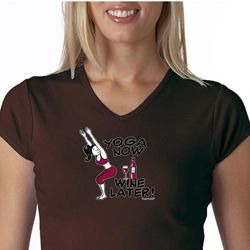 Ladies Yoga Shirt Yoga Now Wine Later V-neck Tee T-Shirt Ladies Yoga Shirt Yoga Now Wine Later V-neck Tee T-Shirt