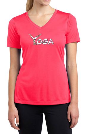 Ladies Yoga Shirt Yoga Spelling Moisture Wicking V-neck Tee T-Shirt