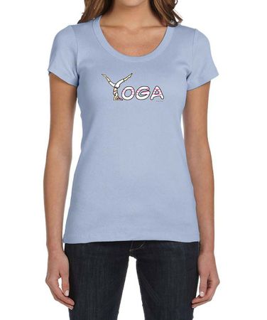 Ladies Yoga Shirt Yoga Spelling Scoop Neck Tee T-Shirt