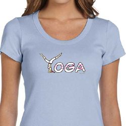 Ladies Yoga Shirt Yoga Spelling Scoop Neck Tee T-Shirt