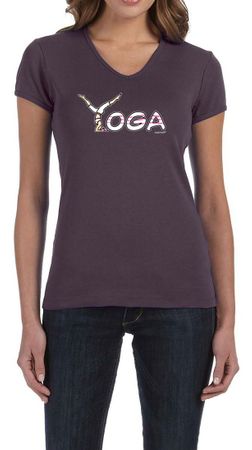 Ladies Yoga Shirt Yoga Spelling V-neck Tee T-Shirt