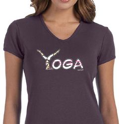 Ladies Yoga Shirt Yoga Spelling V-neck Tee T-Shirt
