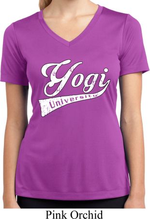 Ladies Yoga Shirt Yogi University Moisture Wicking V-neck Tee T-Shirt