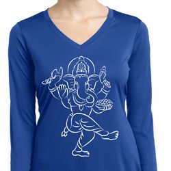 Ladies Yoga Sketch Ganesha White Print Dry Wicking Long Sleeve
