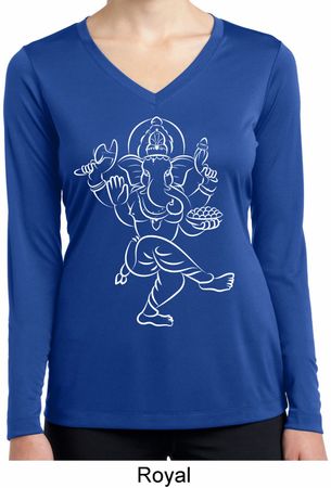Ladies Yoga Sketch Ganesha White Print Dry Wicking Long Sleeve