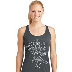 Ladies Yoga Sketch Ganesha White Print Dry Wicking Racerback