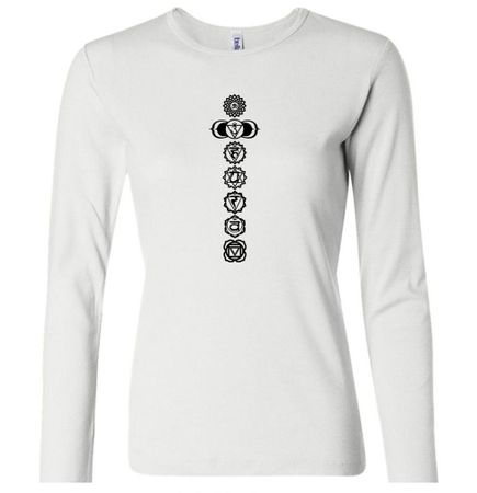 Ladies Yoga T-shirt 7 Chakras Black Print Long Sleeve Shirt