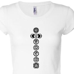 Ladies Yoga T-shirt 7 Chakras Black Print Longer Length Shirt
