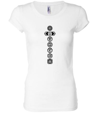 Ladies Yoga T-shirt 7 Chakras Black Print Longer Length Shirt