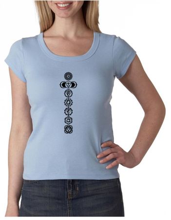 Ladies Yoga T-shirt 7 Chakras Black Print Scoop Neck Shirt