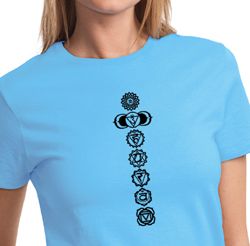 Ladies Yoga T-shirt 7 Chakras Black Print Tee