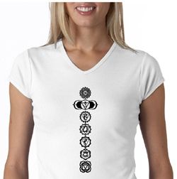 Ladies Yoga T-shirt 7 Chakras Black Print V-Neck Shirt