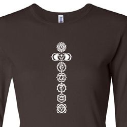 Ladies Yoga T-shirt 7 Chakras White Print Long Sleeve Shirt Ladies Yoga T-shirt 7 Chakras White Print Long Sleeve Shirt