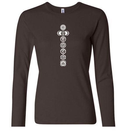 Ladies Yoga T-shirt 7 Chakras White Print Long Sleeve Shirt