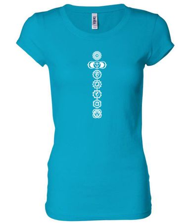 Ladies Yoga T-shirt 7 Chakras White Print Longer Length Shirt