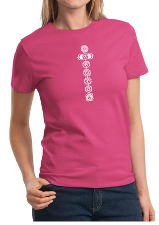 Ladies Yoga T-shirt 7 Chakras White Print Tee