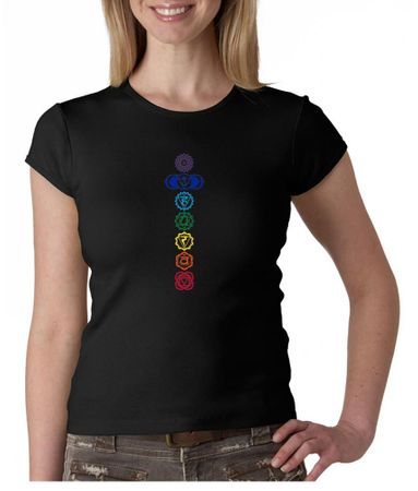 Ladies Yoga T-shirt 7 Colored Chakras Crewneck Shirt