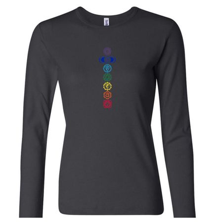 Ladies Yoga T-shirt 7 Colored Chakras Long Sleeve Shirt